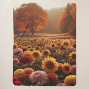 Couverture Sherpa Arbres d'automne/champ avec chrysanthèmes