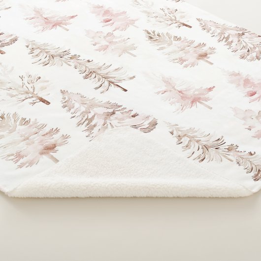 Couverture Sherpa Arbres de Noël blanc rose pâle (3/4)