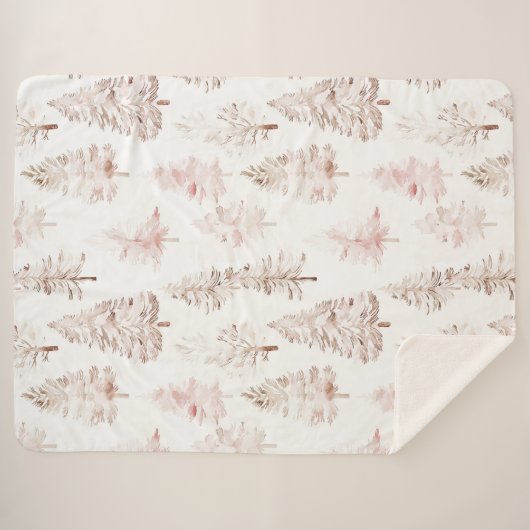 Couverture Sherpa Arbres de Noël blanc rose pâle (Devant (Horizontal))