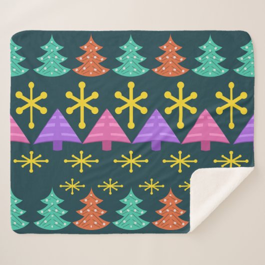 Couverture Sherpa Arbres de Noël de l'ère atomique Kitsch Dark (Devant (Horizontal))