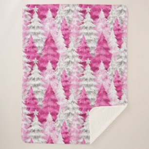 Couverture Sherpa Arbres de Noël rayés glamour rose argenté féminin