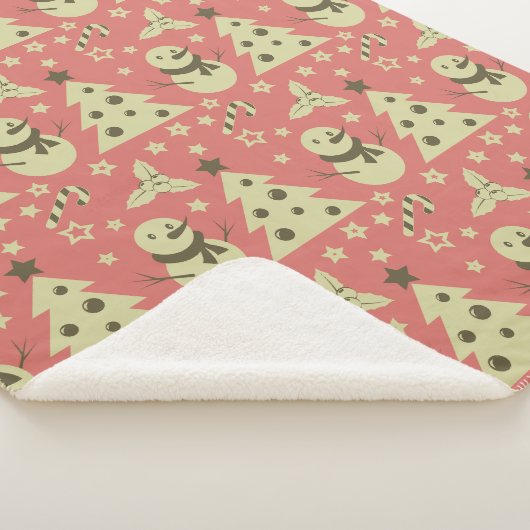 Couverture Sherpa Arbres de Noël rétro sucre de canne étoile aux bai (3/4)