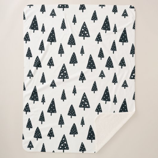 Couverture Sherpa Arbres de Noël scandinaves noirs et blancs moderne (Devant)