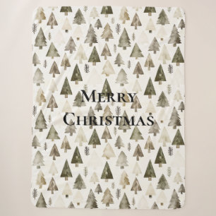 Couverture Sherpa Arbres de Noël vert olive