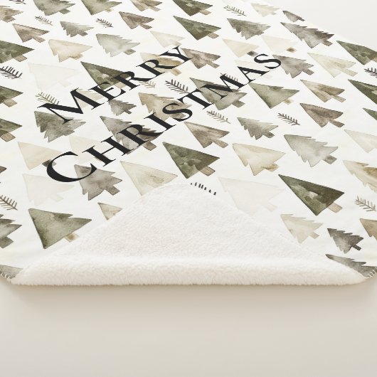 Couverture Sherpa Arbres de Noël vert olive (3/4)