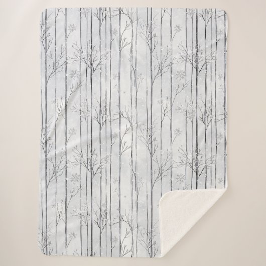 Couverture Sherpa Arbres flocons de neige gris argent (Devant)