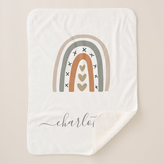 Couverture Sherpa Arc-en-ciel beige gris blanc boho pépinière mignon (Devant)