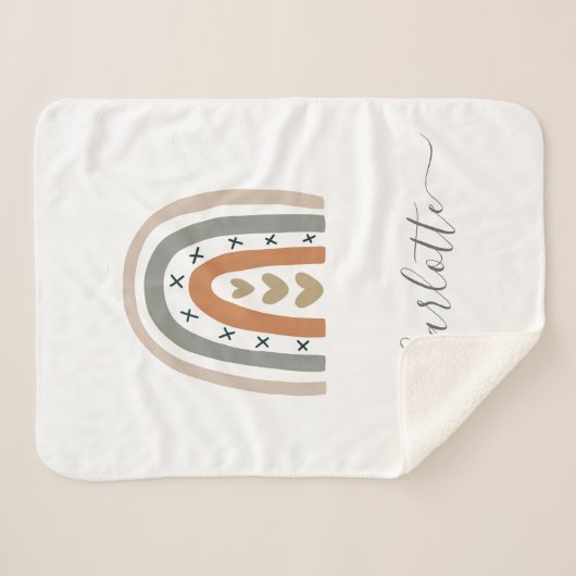 Couverture Sherpa Arc-en-ciel beige gris blanc boho pépinière mignon (Devant (Horizontal))