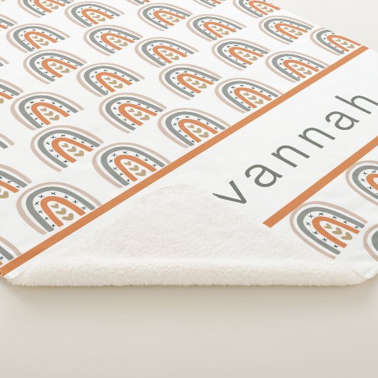 Couverture Sherpa Arc-en-ciel beige gris blanc nom boho pépinière (3/4)