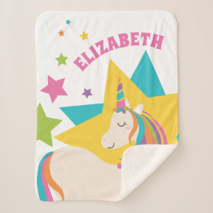 Couverture Sherpa Arc en ciel coloré Unicorn Stars Girly Nom personn