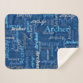 Couverture Sherpa Archer nom personnalisé nuances de bleu et gris (Devant (Horizontal))