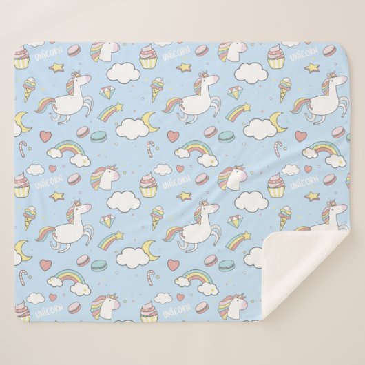 Couverture Sherpa Arcs-en-ciel et licornes (Devant (Horizontal))