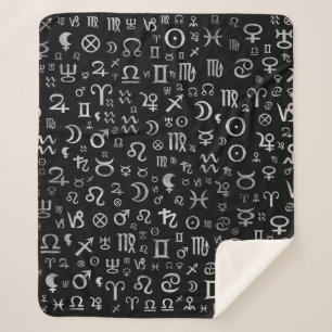 Couverture Sherpa Argent astrologique de glyphs de symboles sur le