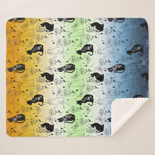 Couverture Sherpa AroAce Agender Pride Chat noir - Mystical Witchy (Devant (Horizontal))