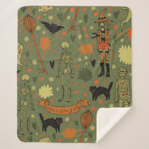 Couverture Sherpa Arrière - plan éffrayant d'Halloween. Avec chats,