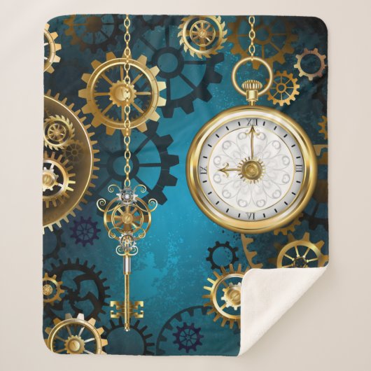 Couverture Sherpa Arrière - plan turquoise à vapeur avec engrenages (Devant)