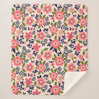 Couverture Sherpa arrière - plan vintage floral, fleurs rose chatoya