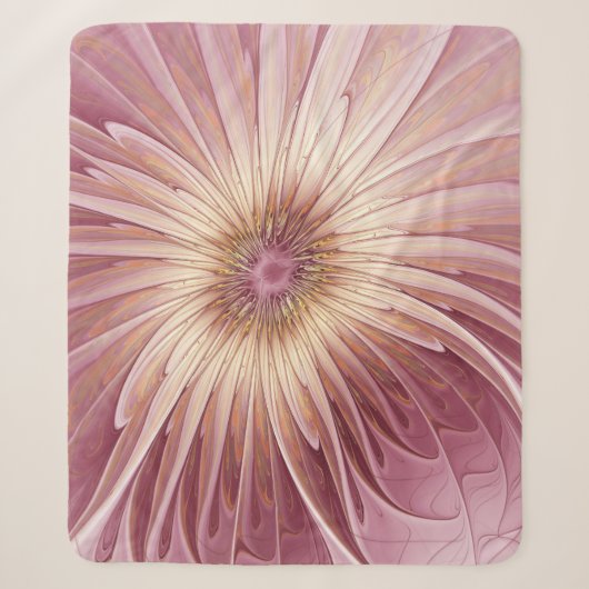 Couverture Sherpa Art Abstrait Fractal Fleur & Tons de Bourgogne (Devant)
