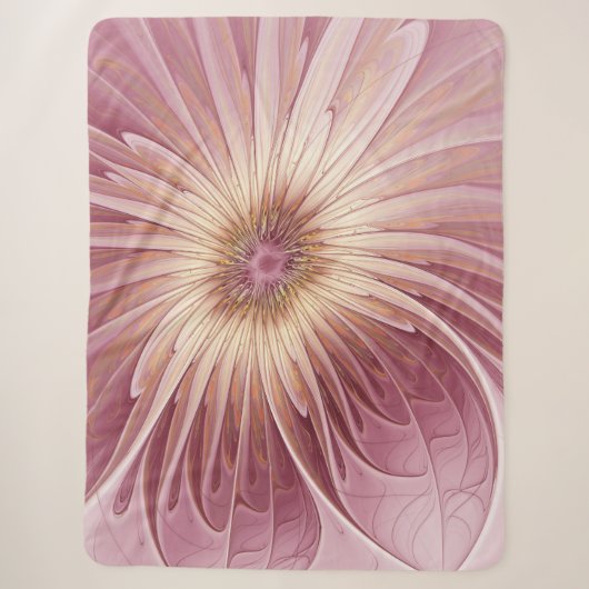 Couverture Sherpa Art Abstrait Fractal Fleur & Tons de Bourgogne (Devant)