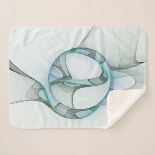 Couverture Sherpa Art Abstrait moderne Fractal Bleu Turquoise Gris (Devant (Horizontal))