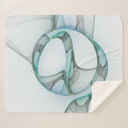 Couverture Sherpa Art Abstrait moderne Fractal Bleu Turquoise Gris (Devant (Horizontal))