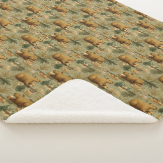 Couverture Sherpa Art botanique du petit-déjeuner de capybara au caf