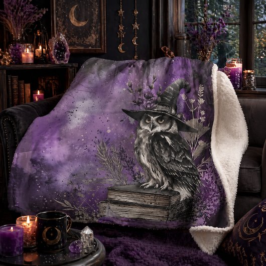 Couverture Sherpa Art de la chouette magique violette