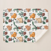 Couverture Sherpa Art de trait dessin chats et fleurs (Devant (Horizontal))