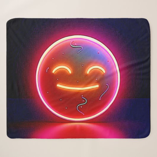 Couverture Sherpa Art de visage heureux avec néon (Devant (Horizontal))