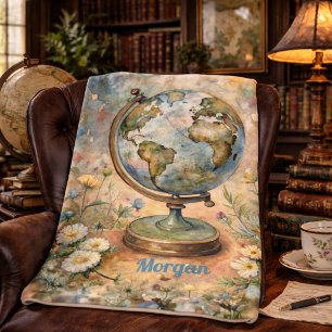 Couverture Sherpa Art de voyage mondial vintage personnalisé