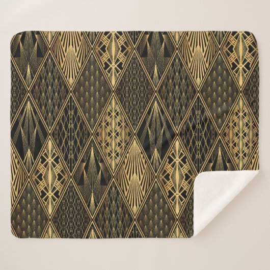 Couverture Sherpa Art Déco Black Gold Elegance (Devant (Horizontal))