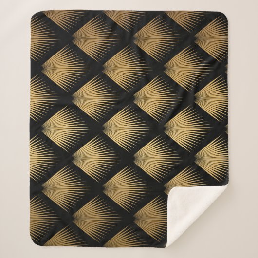 Couverture Sherpa Art Déco, motif d'or noir. (Devant)