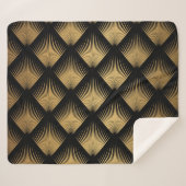 Couverture Sherpa Art Déco, motif d'or noir. (Devant (Horizontal))