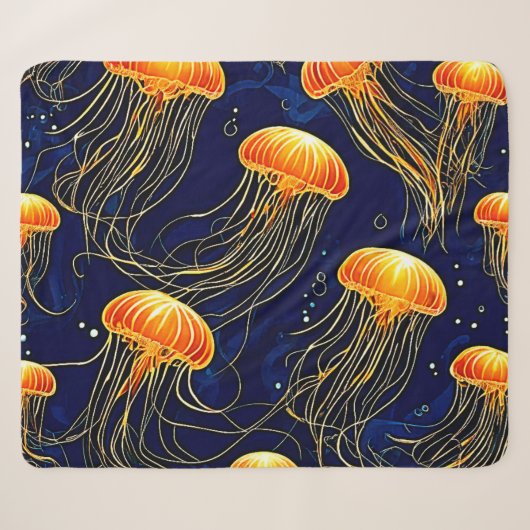 Couverture Sherpa Art Motif de méduse orange (Devant (Horizontal))