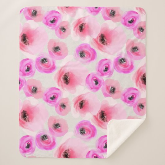 Couverture Sherpa Art numérique d'aquarelle rose Fleurs (Devant)