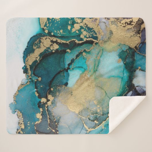 Couverture Sherpa Artabstracte turquoise d'alcool d'alcool noir, art (Devant (Horizontal))