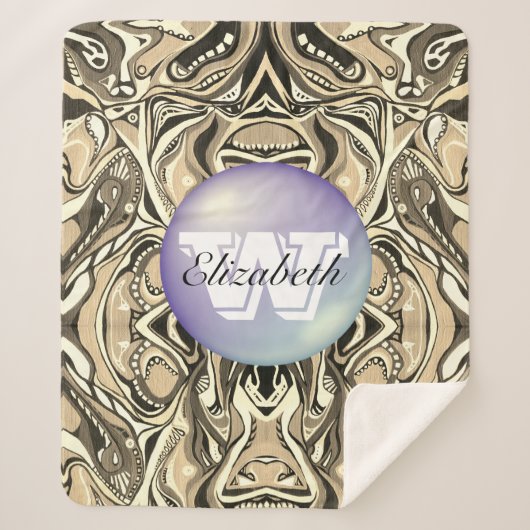 Couverture Sherpa Artdeco géométrique monogramme Motif vif (Devant)