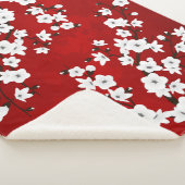 Couverture Sherpa Asie Floral blanc cerisier rouge (3/4)