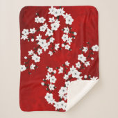 Couverture Sherpa Asie Floral blanc cerisier rouge (Devant)