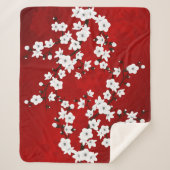 Couverture Sherpa Asie Floral blanc cerisier rouge (Devant)
