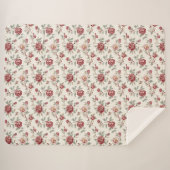 Couverture Sherpa Assez Chic Fleur Rouge Crème (Devant (Horizontal))