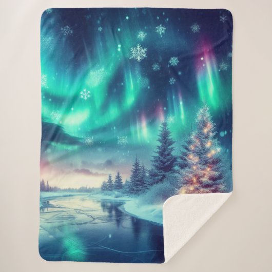 Couverture Sherpa aurora borealis/Noël/hiver (Devant)