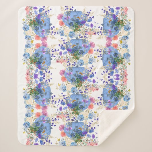 Couverture Sherpa Automne Automne Citrouille Pastel Bleu Botanique F (Devant)