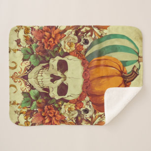 Couverture Sherpa Automne/Automne/Halloween/citrouille/squelette