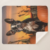 Couverture Sherpa Automne Boston Terrier (Devant (Horizontal))