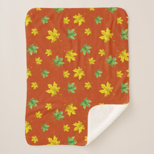 Couverture Sherpa Automne Jaune et Feuilles verts