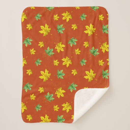Couverture Sherpa Automne Jaune et Feuilles verts (Devant)