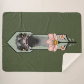 Couverture Sherpa Autruche Rose Fleurs Vert Olive Art Déco (Devant (Horizontal))