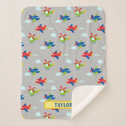 Couverture Sherpa Avions, Hélicoptères & Nuages Artwork Lt Grey, Nom (Devant)