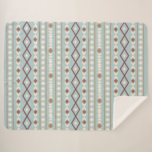 Couverture Sherpa Aztec Formes Motif Rusts Crème Turquoise-Bleu (Devant (Horizontal))